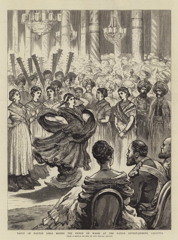 Dans van Nautch Meisjes voor de Prins van Wales bij het Inheemse Vermaak, Calcutta door Joseph Nash