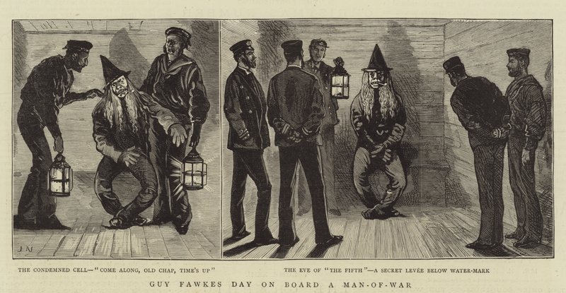 Guy Fawkes Dag aan Boord van een Oorlogsschip door Joseph Nash