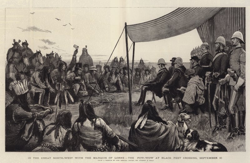 In het Grote Noordwesten met de Markies van Lorne, de Pow-Wow bij Black Feet Crossing, 10 september door Joseph Nash