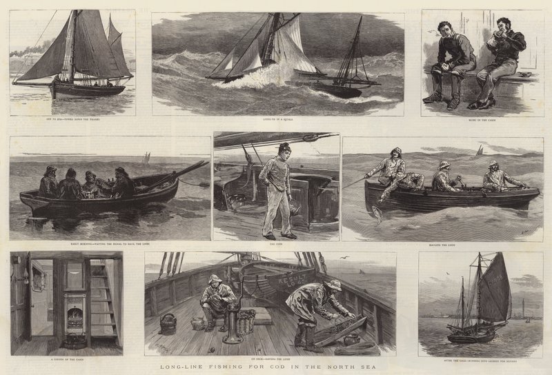 Lange Lijn Vissen op Kabeljauw in de Noordzee door Joseph Nash