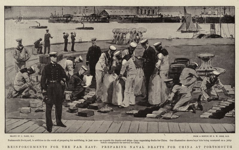 Versterkingen voor het Verre Oosten, voorbereiding van Marine Detachementen voor China in Portsmouth door Joseph Nash