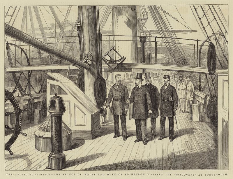 De Arctische expeditie, de Prins van Wales en de Hertog van Edinburgh bezoeken de Discovery in Portsmouth door Joseph Nash
