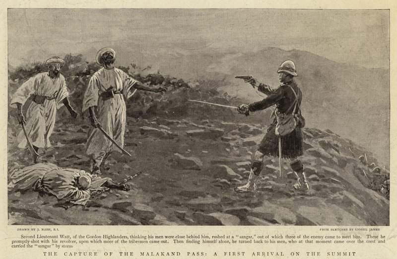De Verovering van de Malakand Pas, Een Eerste Aankomst op de Top door Joseph Nash