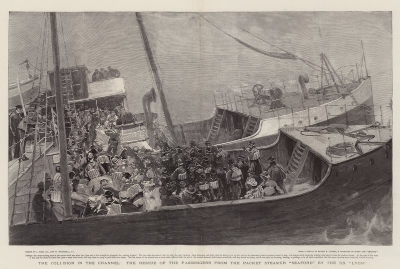De aanvaring in het Kanaal, de redding van de passagiers van de pakketboot Seaford door de SS Lyon door Joseph Nash