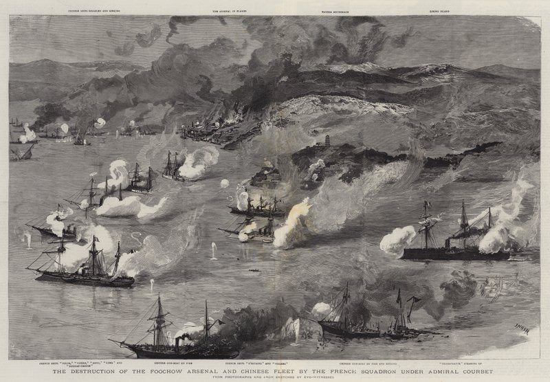 De Vernietiging van het Foochow Arsenaal en de Chinese Vloot door het Franse Eskader onder Admiraal Courbet door Joseph Nash