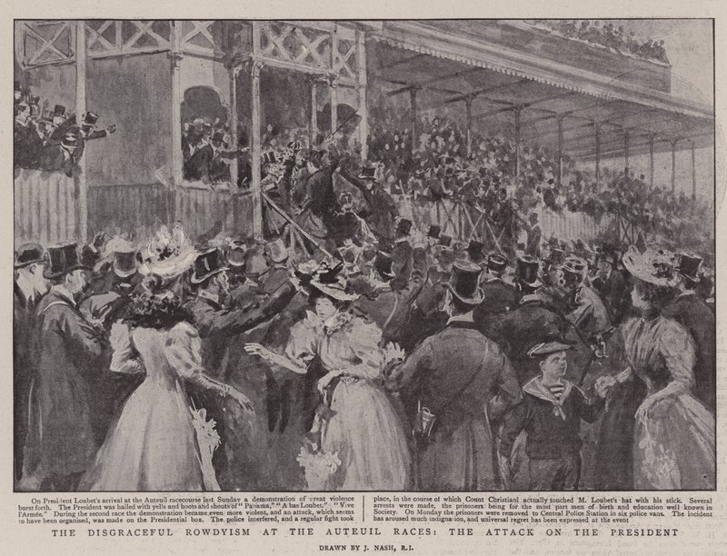 De schandelijke baldadigheid bij de Auteuil-races, de aanval op de president door Joseph Nash