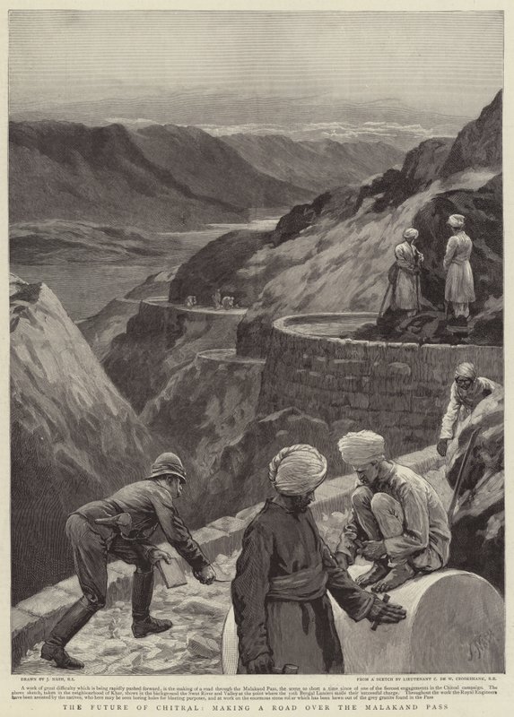 De toekomst van Chitral, een weg maken over de Malakand-pas door Joseph Nash