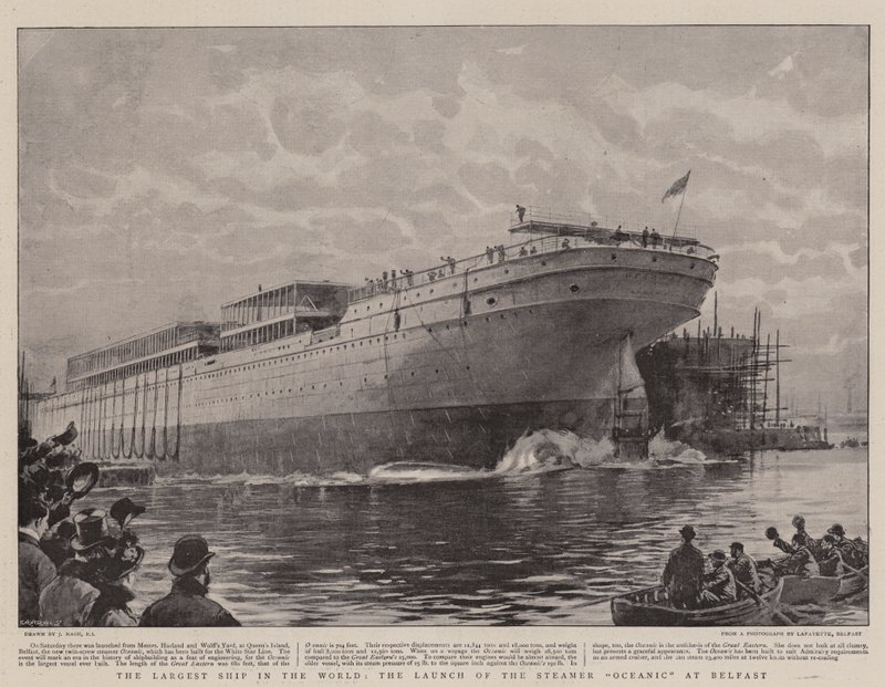 Het grootste schip ter wereld, de tewaterlating van de stoomboot Oceanic in Belfast door Joseph Nash