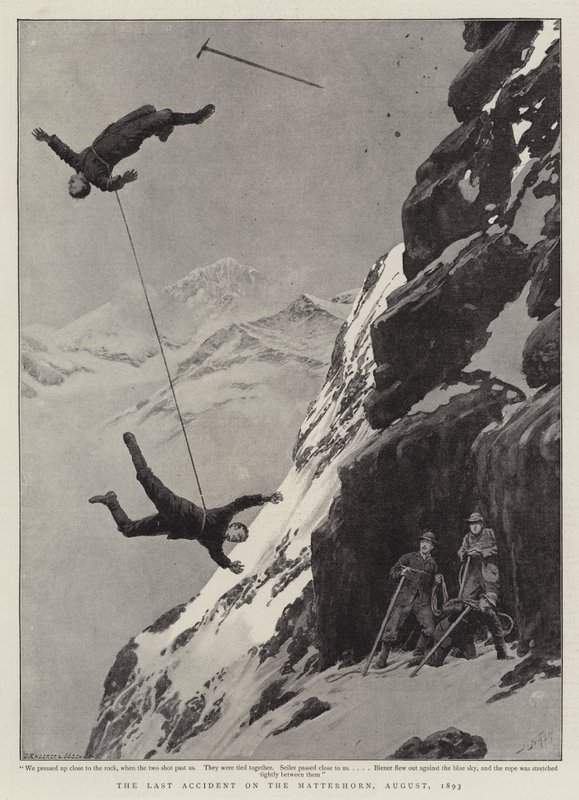 Het laatste ongeluk op de Matterhorn, augustus 1893 door Joseph Nash