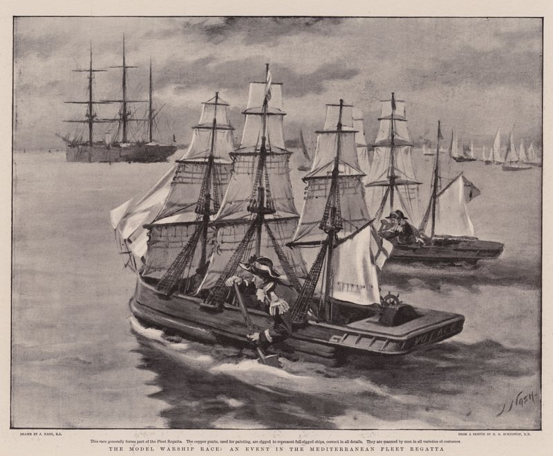 De modeloorlogsschiprace, een evenement in de Middellandse Zeevlootregatta door Joseph Nash