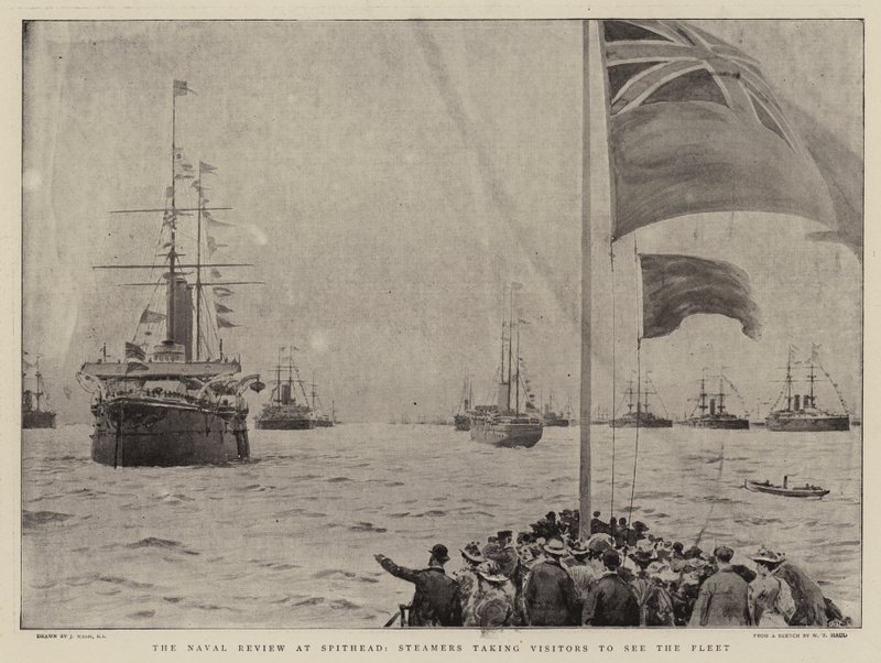 De marineparade bij Spithead, stoomschepen brengen bezoekers om de vloot te zien door Joseph Nash