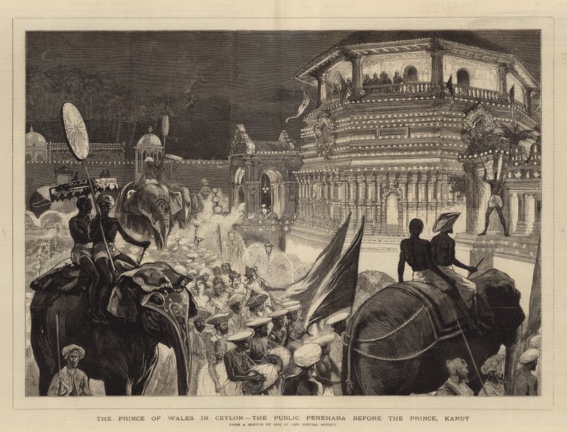 De Prins van Wales in Ceylon, de Openbare Perehara voor de Prins, Kandy door Joseph Nash