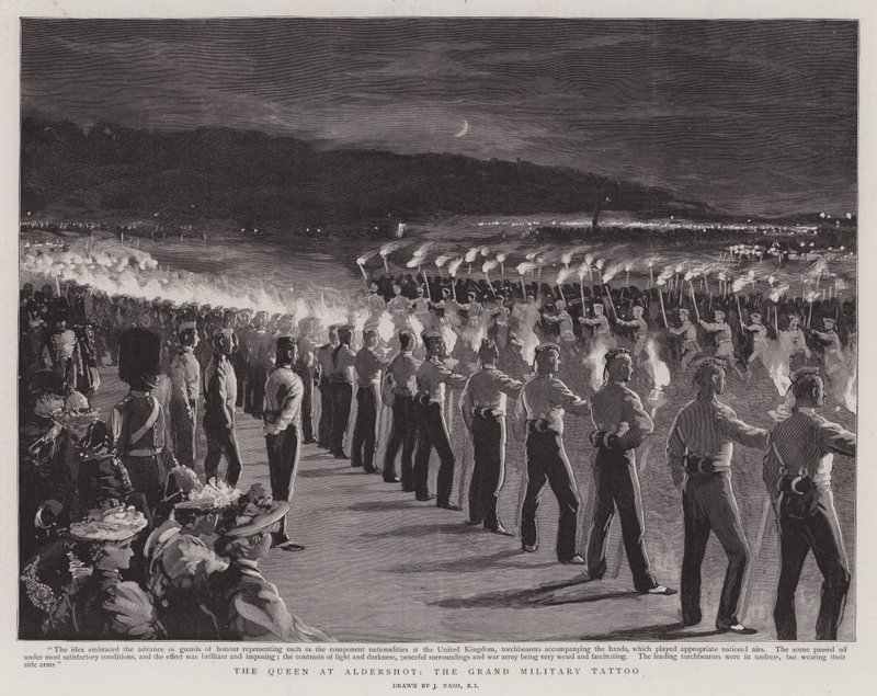 De Koningin in Aldershot, de Grote Militaire Tattoo door Joseph Nash