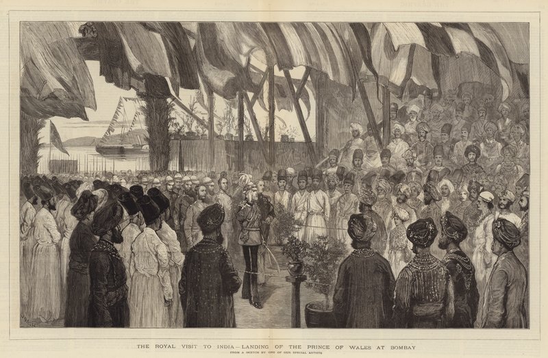 Het Koninklijk Bezoek aan India, Aankomst van de Prins van Wales in Bombay door Joseph Nash