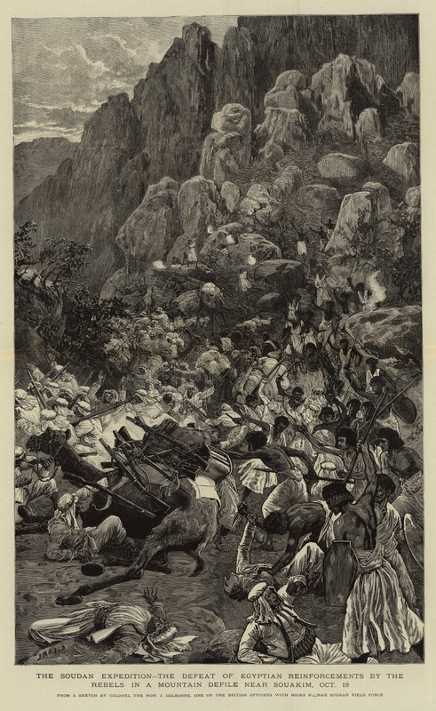De Soedan Expeditie, de Nederlaag van Egyptische Versterkingen door de Rebellen in een Bergpas nabij Souakim, 18 oktober door Joseph Nash