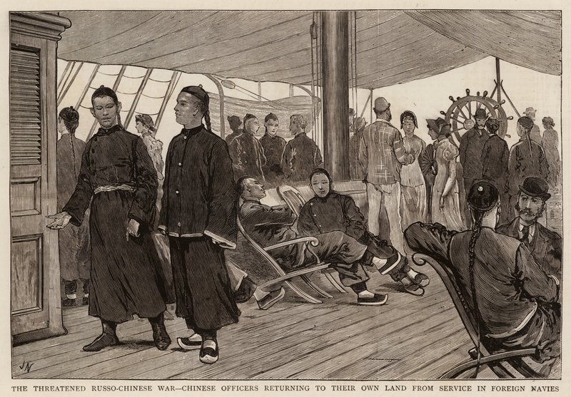 De dreigende Russisch-Chinese oorlog, Chinese officieren keren terug naar hun eigen land na dienst in buitenlandse marines door Joseph Nash