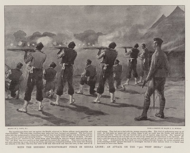 Met de Sherbro Expeditionaire Macht in Sierra Leone, een Aanval op het 3e West-Indische Kamp door Joseph Nash