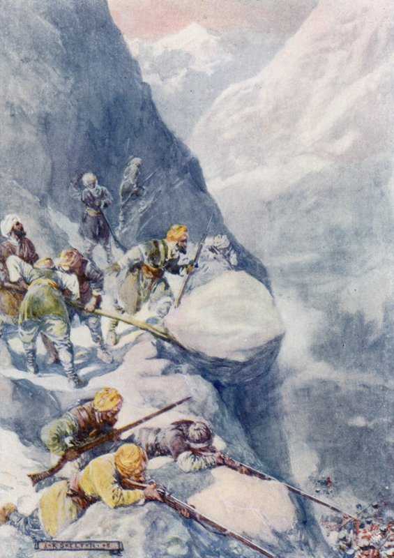 Verpletterd door rollende stenen, neergemaaid door musketvuur, vielen de mannen bij honderden door Joseph Ratcliffe Skelton