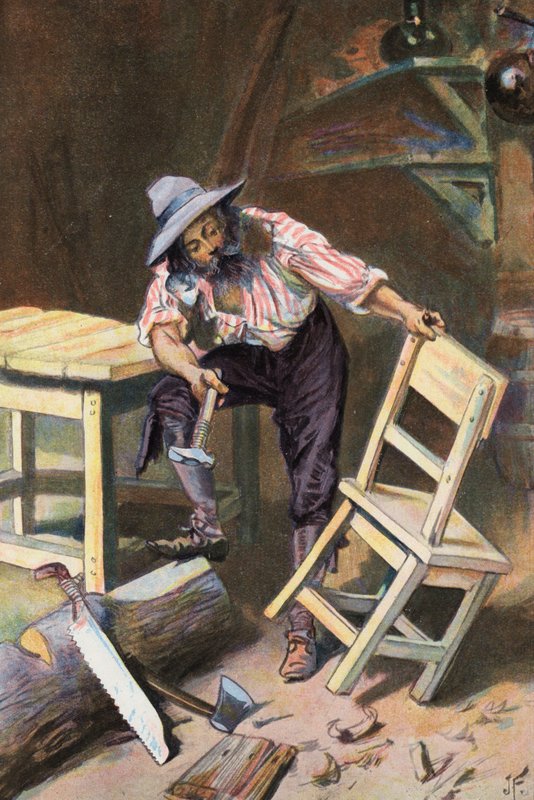 Robinson Crusoe: Ik maak een tafel en een stoel door Joseph (after) Finnemore