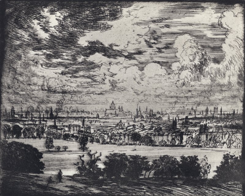 Londen, over Hampstead door Joseph (after) Pennell