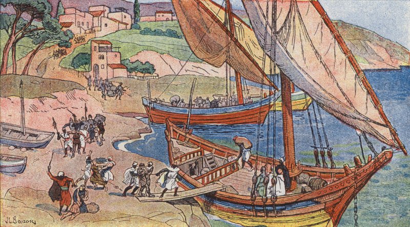 Saracenen plunderen aan de oevers van de Middellandse Zee door Joseph Beuzon