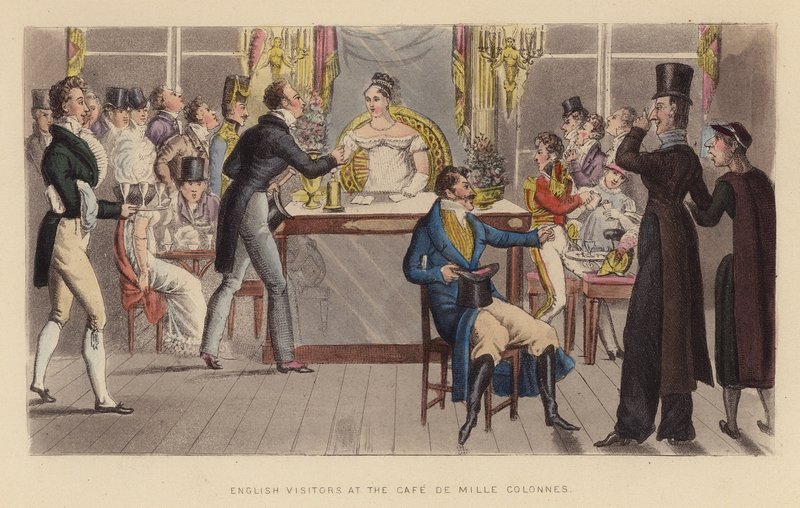 Engelse Bezoekers in het Café de Mille Colonnes door Joseph Grego