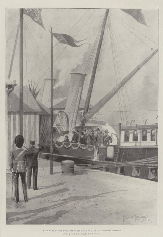 Terug naar Erin, de koningin staat op het punt te landen in Kingstown Harbour door Joseph Holland Tringham