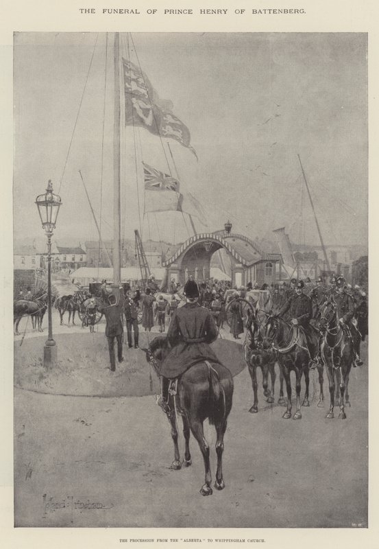 De begrafenis van prins Hendrik van Battenberg, de processie van de Alberta naar de Whippingham-kerk door Joseph Holland Tringham