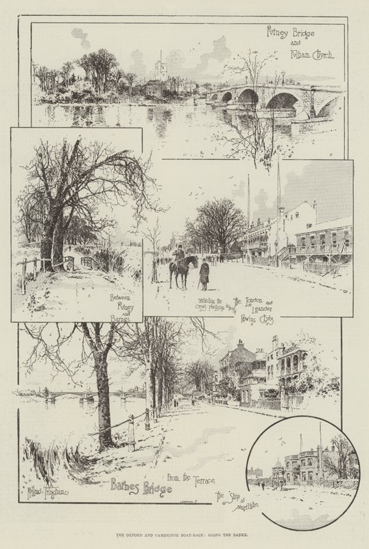 De Oxford en Cambridge Bootrace, langs de oevers door Joseph Holland Tringham