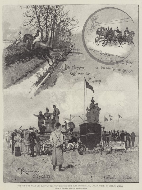 De Prins van Wales en gezelschap bij de West Norfolk Hunt Club Steeplechases, in East Winch, op maandag 9 april door Joseph Holland Tringham