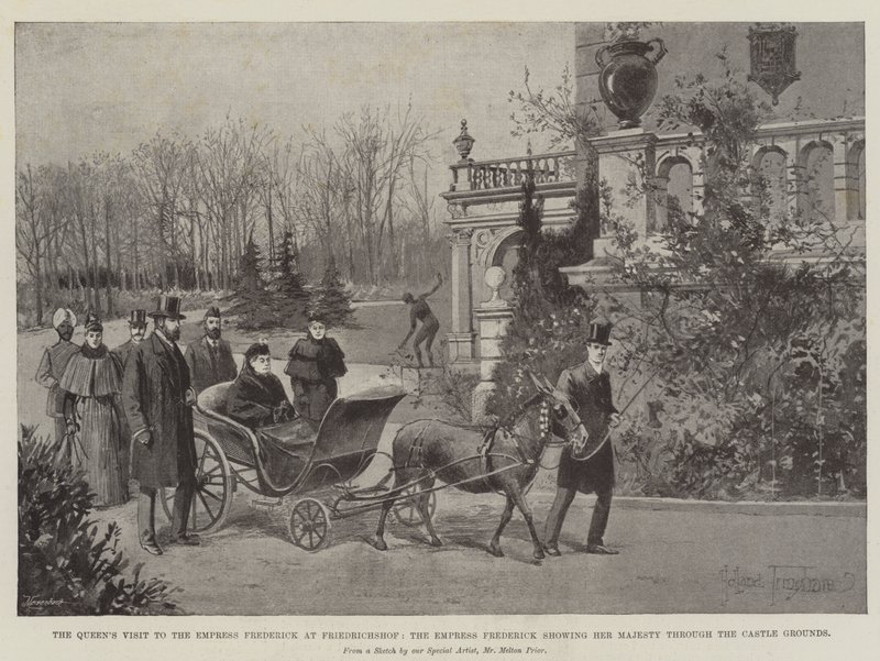 Het bezoek van de koningin aan de keizerin Frederick in Friedrichshof, de keizerin Frederick toont Hare Majesteit de kasteeltuinen door Joseph Holland Tringham