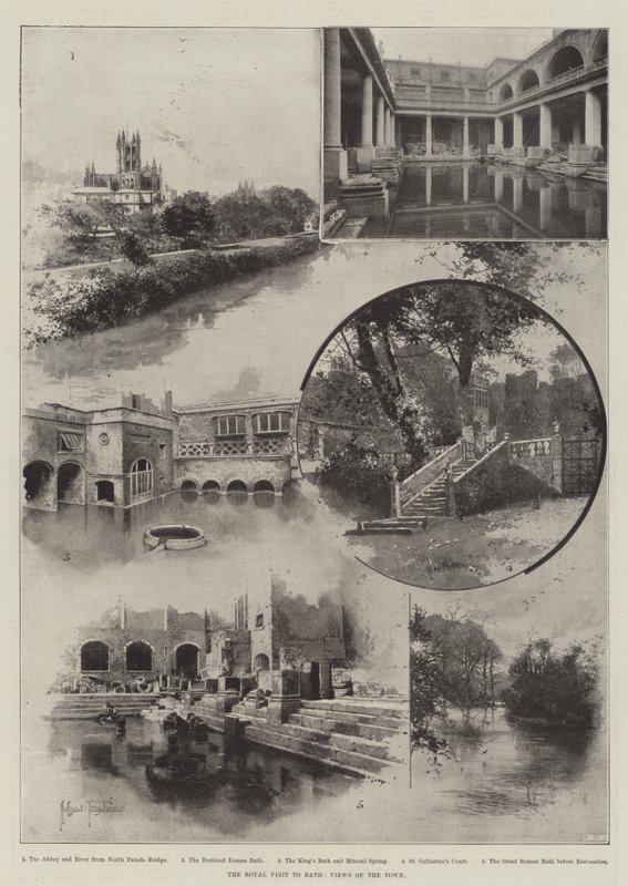 Het Koninklijk Bezoek aan Bath, Uitzichten van de Stad door Joseph Holland Tringham