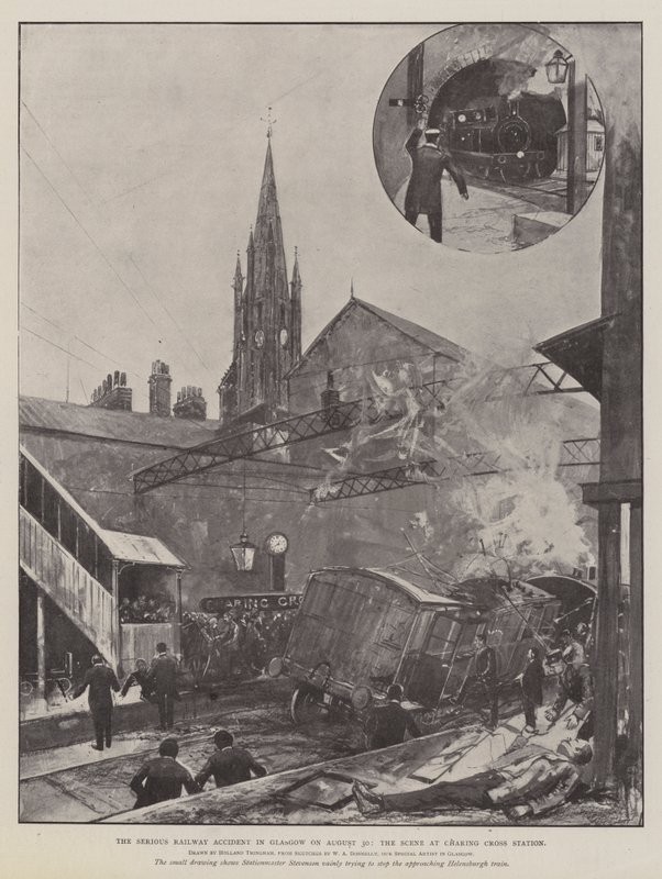 Het ernstige spoorwegongeluk in Glasgow op 30 augustus, de scène op Charing Cross Station door Joseph Holland Tringham