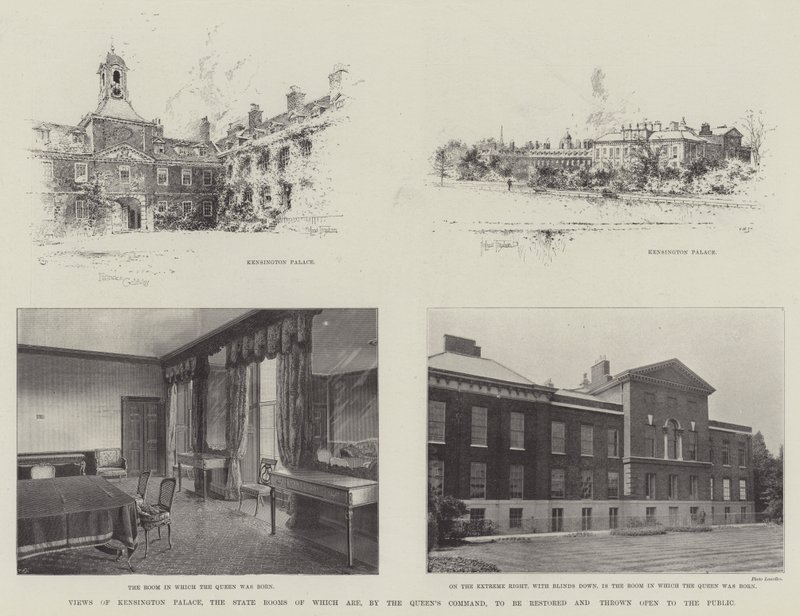 Zichten op Kensington Palace, de staatskamers die, op bevel van de koningin, worden gerestaureerd en opengesteld voor het publiek door Joseph Holland Tringham