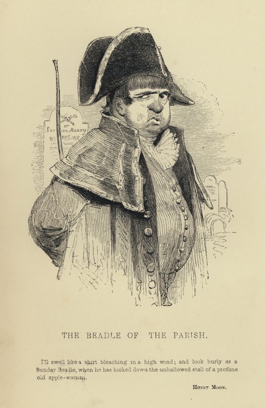 Kenny Meadows: De koster van de parochie (gravure) door Joseph Kenny (after) Meadows