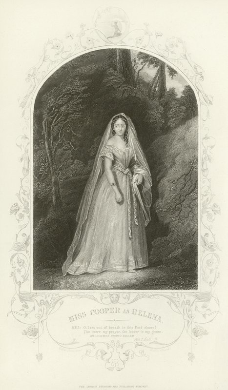 Miss Cooper als Helena, Een Midzomernachtsdroom, Act II, scène iii door Joseph Kenny Meadows