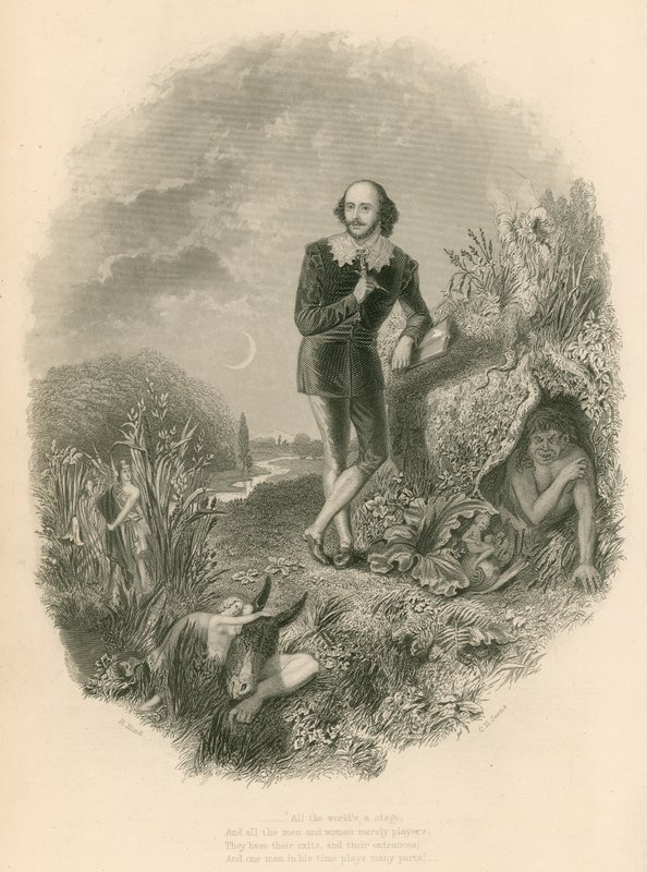 Portret van Shakespeare, met verschillende van zijn creaties door Joseph Kenny Meadows