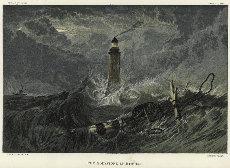 De Eddystone vuurtoren op de Eddystone rotsen door Joseph Mallord William Turner
