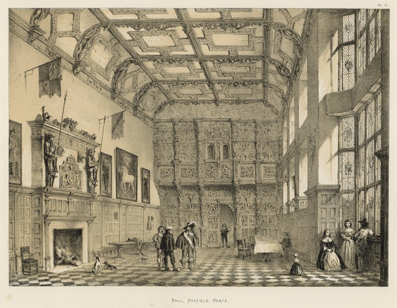 Hall, Hatfield, Herts door Joseph Nash