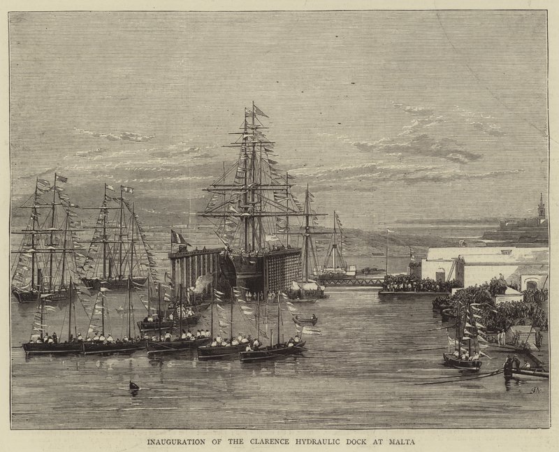 Inhuldiging van het Clarence Hydraulic Dock in Malta door Joseph Nash