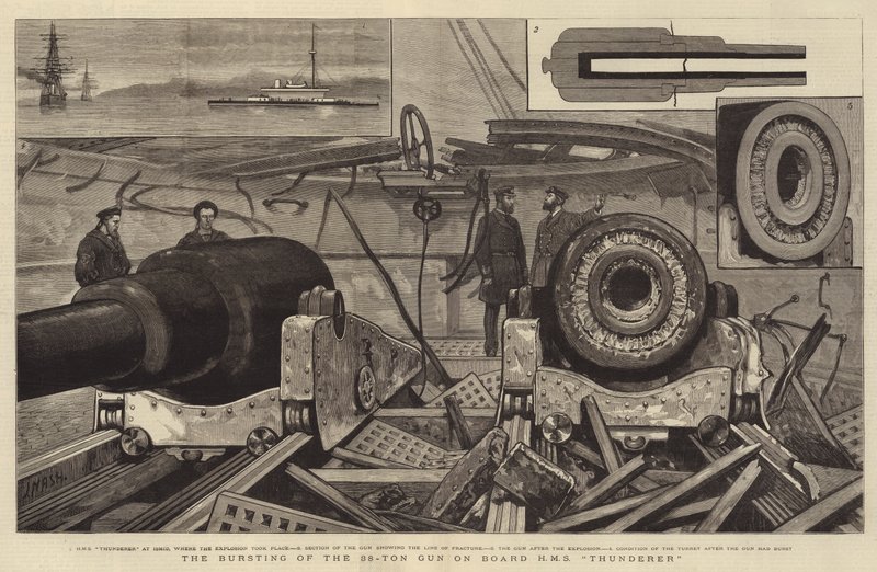 Het Barsten van het 38-Ton Kanon aan Boord van HMS Thunderer door Joseph Nash