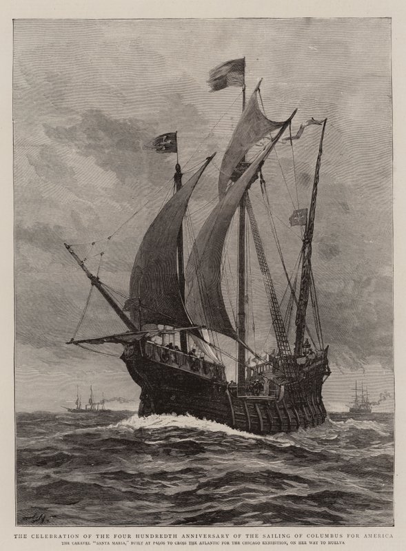 De viering van de vierhonderdste verjaardag van de zeiltocht van Columbus naar Amerika door Joseph Nash