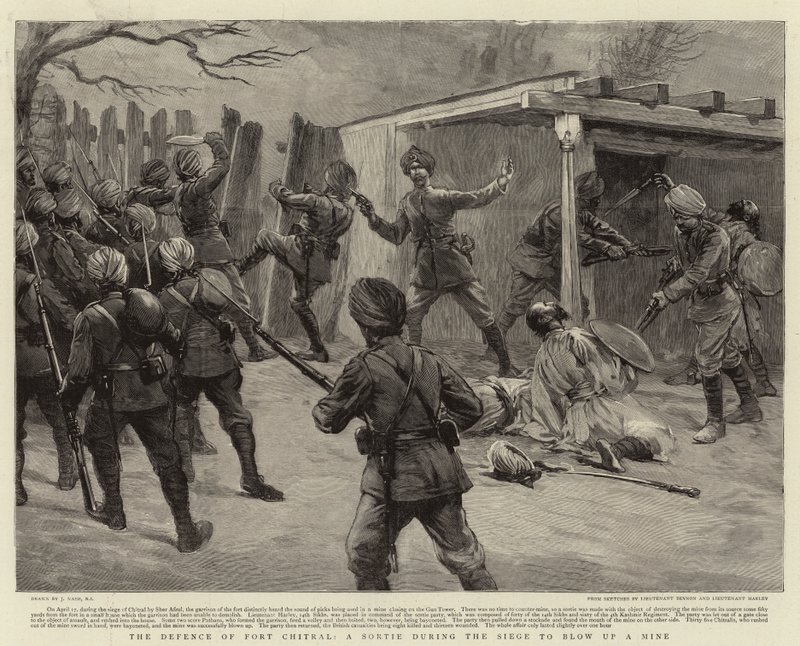 De Verdediging van Fort Chitral, Een Uitval tijdens het Beleg om een Mijnen te Blazen door Joseph Nash