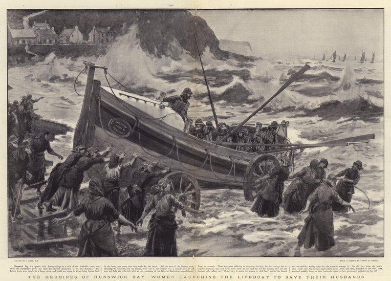 De Heldinnen van Runswick Bay, Vrouwen die de Reddingsboot Lanceren om hun Mannen te Redden door Joseph Nash