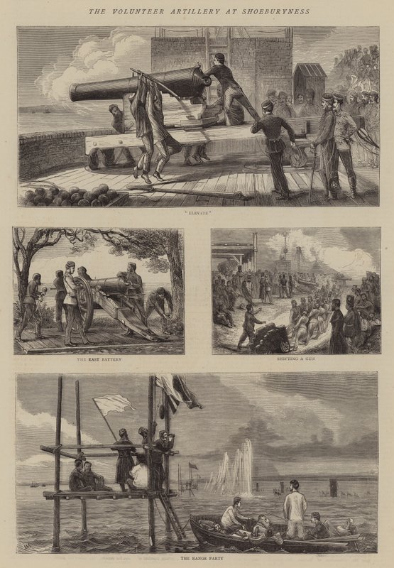 De vrijwillige artillerie bij Shoeburyness door Joseph Nash