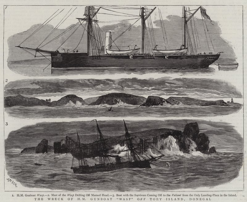 Het Wrak van HM Kanonneerboot Wasp bij Tory Island, Donegal door Joseph Nash