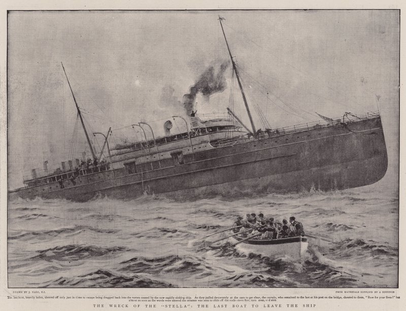 Het wrak van de Stella, de laatste boot die het schip verlaat door Joseph Nash