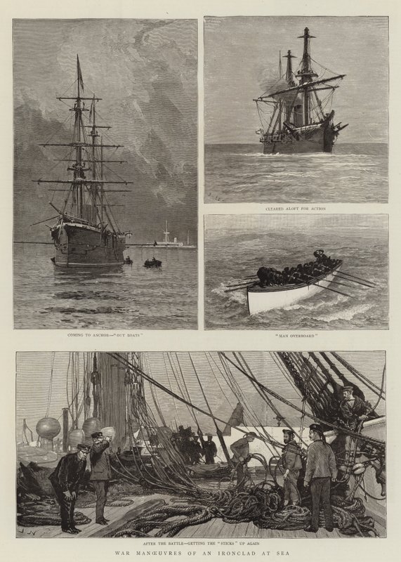 Oorlogsoefeningen van een Pantserkruiser op Zee door Joseph Nash