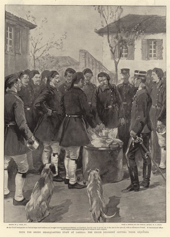 Met de Griekse hoofdkwartierstaf in Larissa, het Erzon Regiment krijgt hun déjeuner door Joseph Nash