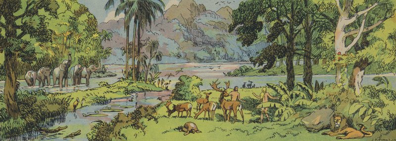 Adam en Eva, De Tuin van Eden door Joseph Porphyre Pinchon